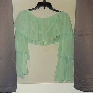 Light coral blue crop top with poofy bell sleeves